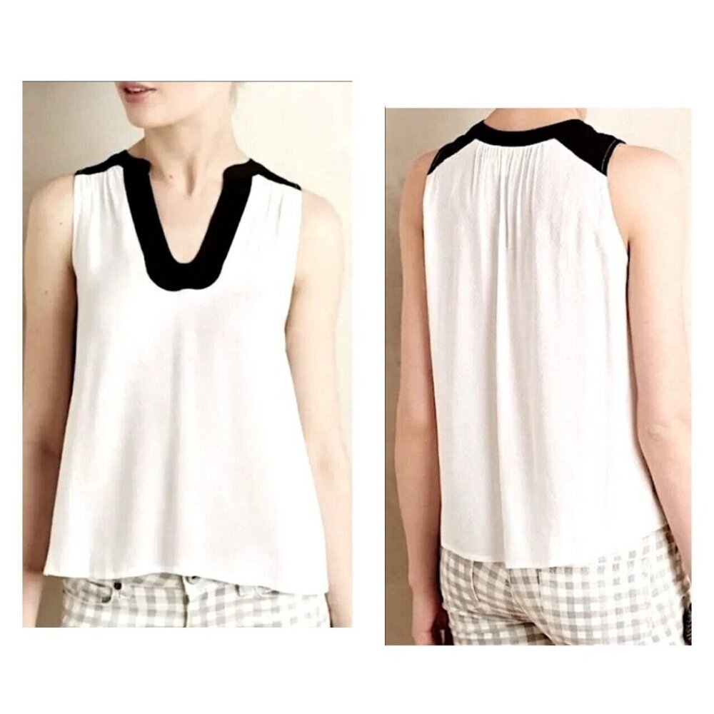 Sleeveless V-Neck Contrast Trim White Top